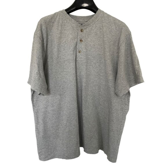 LL Bean Grey Henley Sz Large Regular Short Sleeve Traditional Fit Men Jersey - Picture 1 of 4
